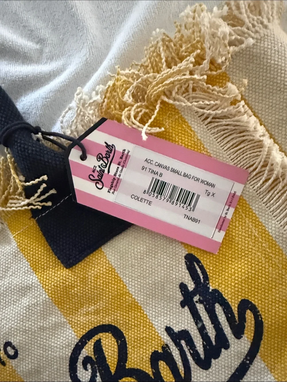 MC2 Saint Barth Yellow and Navy Striped Fringe Tote